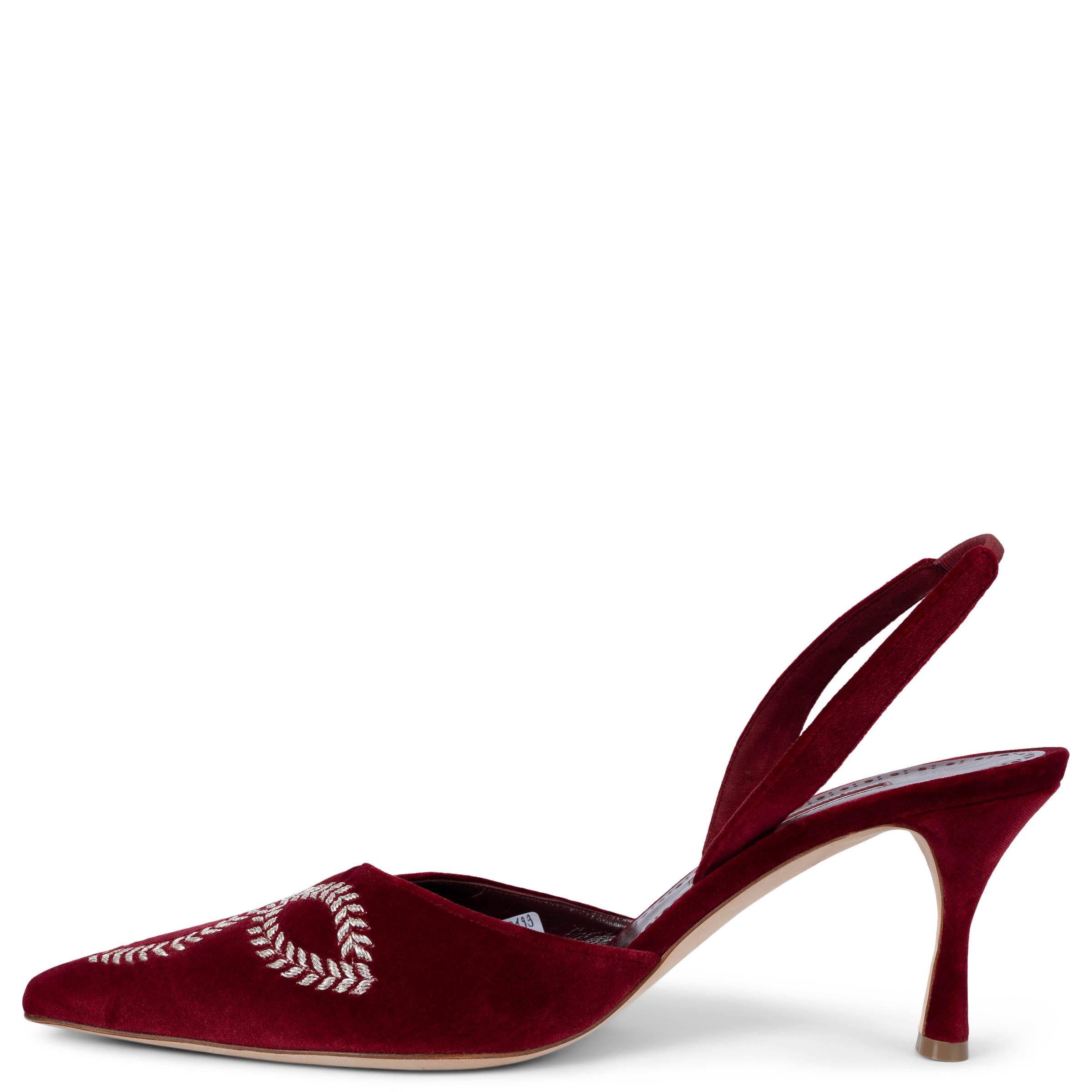 Red MANOLO BLAHNIK red velvet DOYASI 70 Slingbacks Pumps Shoes 41.5 For Sale