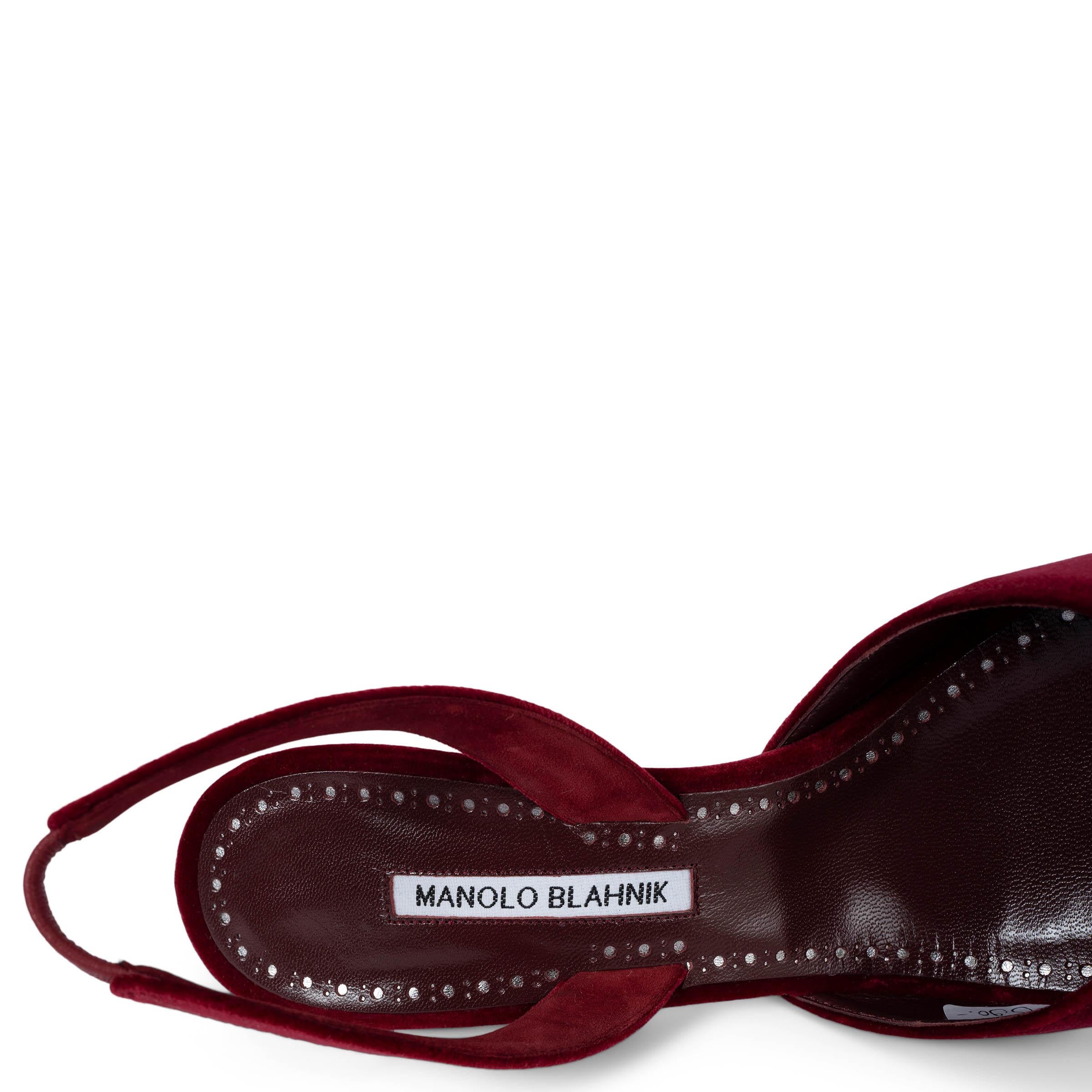 MANOLO BLAHNIK red velvet DOYASI 70 Slingbacks Pumps Shoes 41.5 For Sale 1