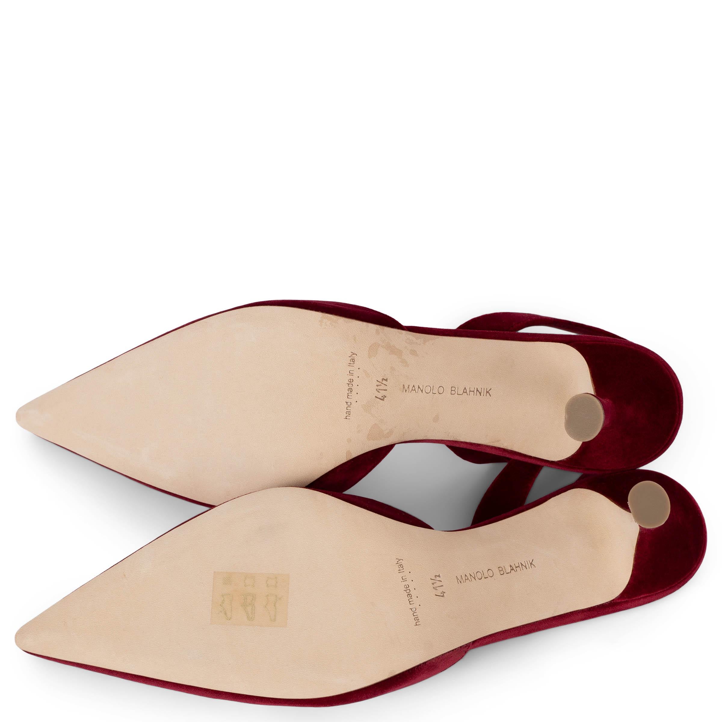 MANOLO BLAHNIK red velvet DOYASI 70 Slingbacks Pumps Shoes 41.5 For Sale 2