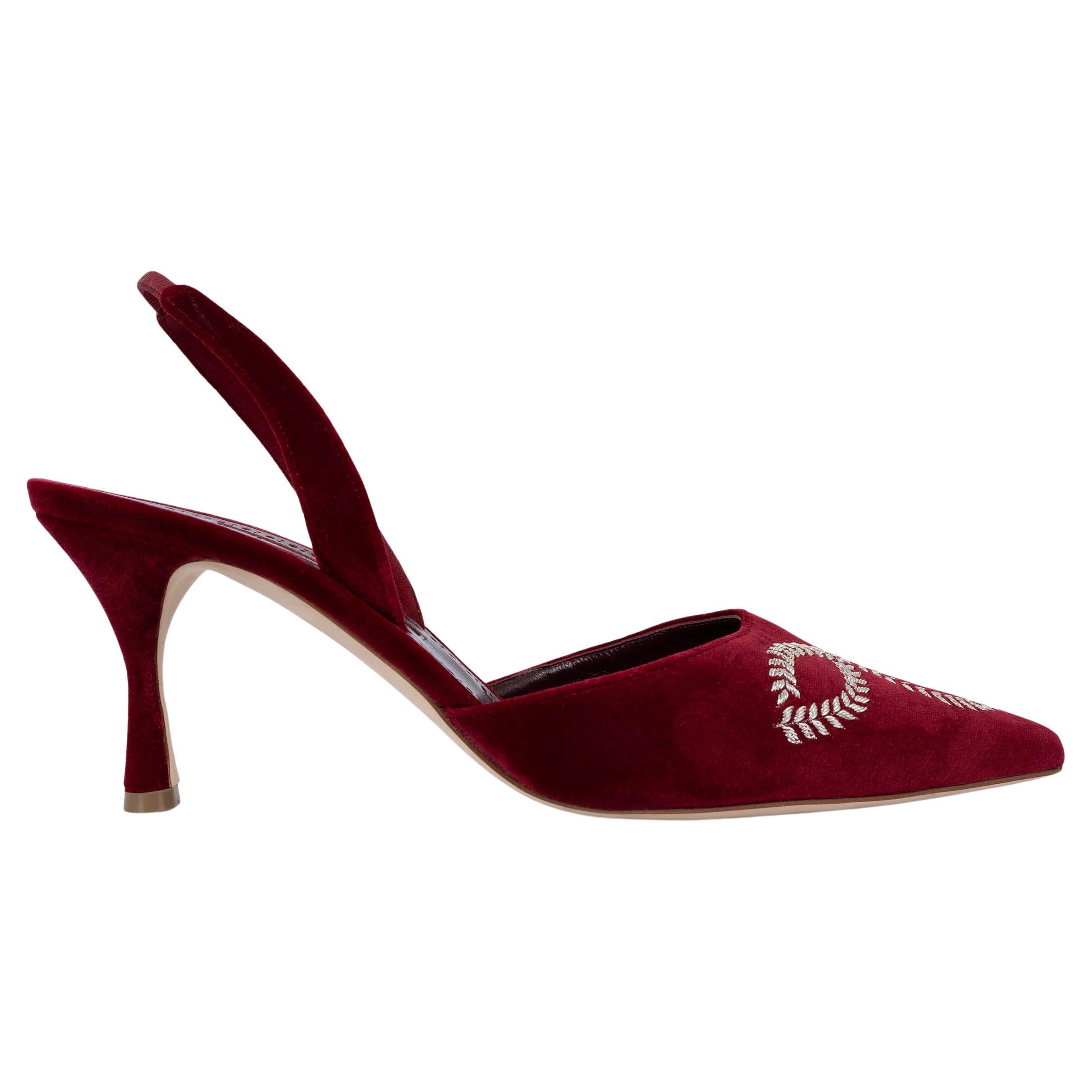 MANOLO BLAHNIK red velvet DOYASI 70 Slingbacks Pumps Shoes 41.5