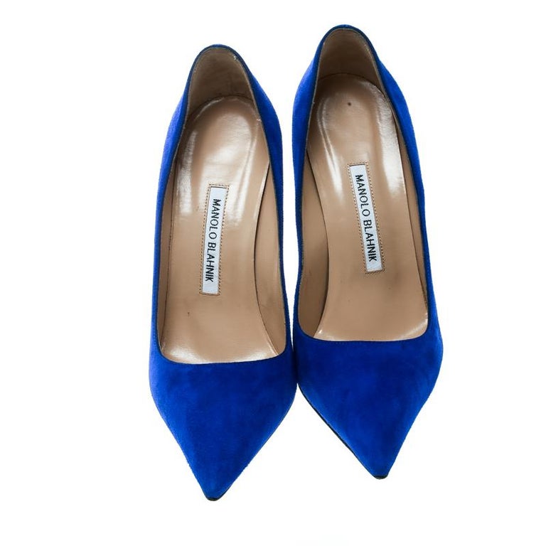 Manolo Blahnik Royal Blue Suede Alba Pointed Toe Pumps Size 38 For Sale ...