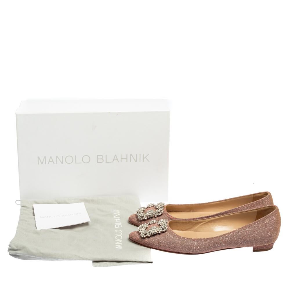 Manolo Blahnik Salmon Pink Shimmery Fabric Hangisi Ballet Flats Size 37.5 2