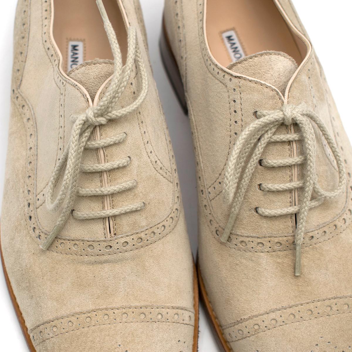 Manolo Blahnik Sand Suede Cap Toe Oxfords 7.5 2