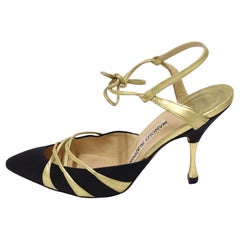 Manolo Blahnik Satin Akzent Riemchen-Pumps mit Sling-back Größe EU 37,5