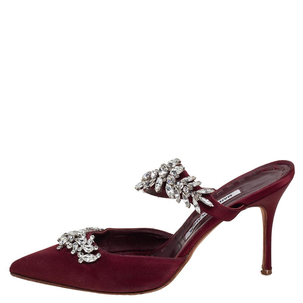 Manolo Blahnik Satin Lurum Crystal Embellished Pointed Toe Sandals Size 40 1