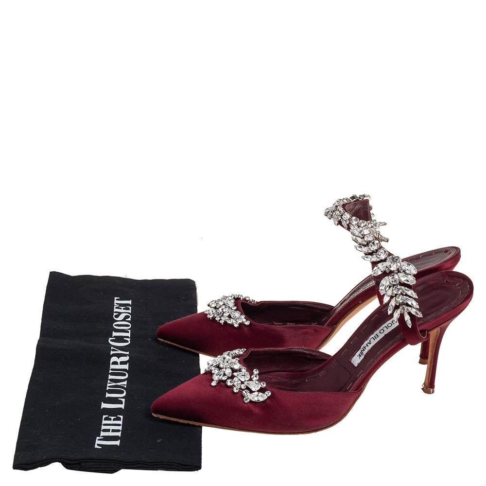 Manolo Blahnik Satin Lurum Crystal Embellished Pointed Toe Sandals Size 40 2