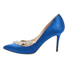 Manolo Blahnik Satin Nadira Crystal Embellished Pointed Toe Pumps Size 37.5