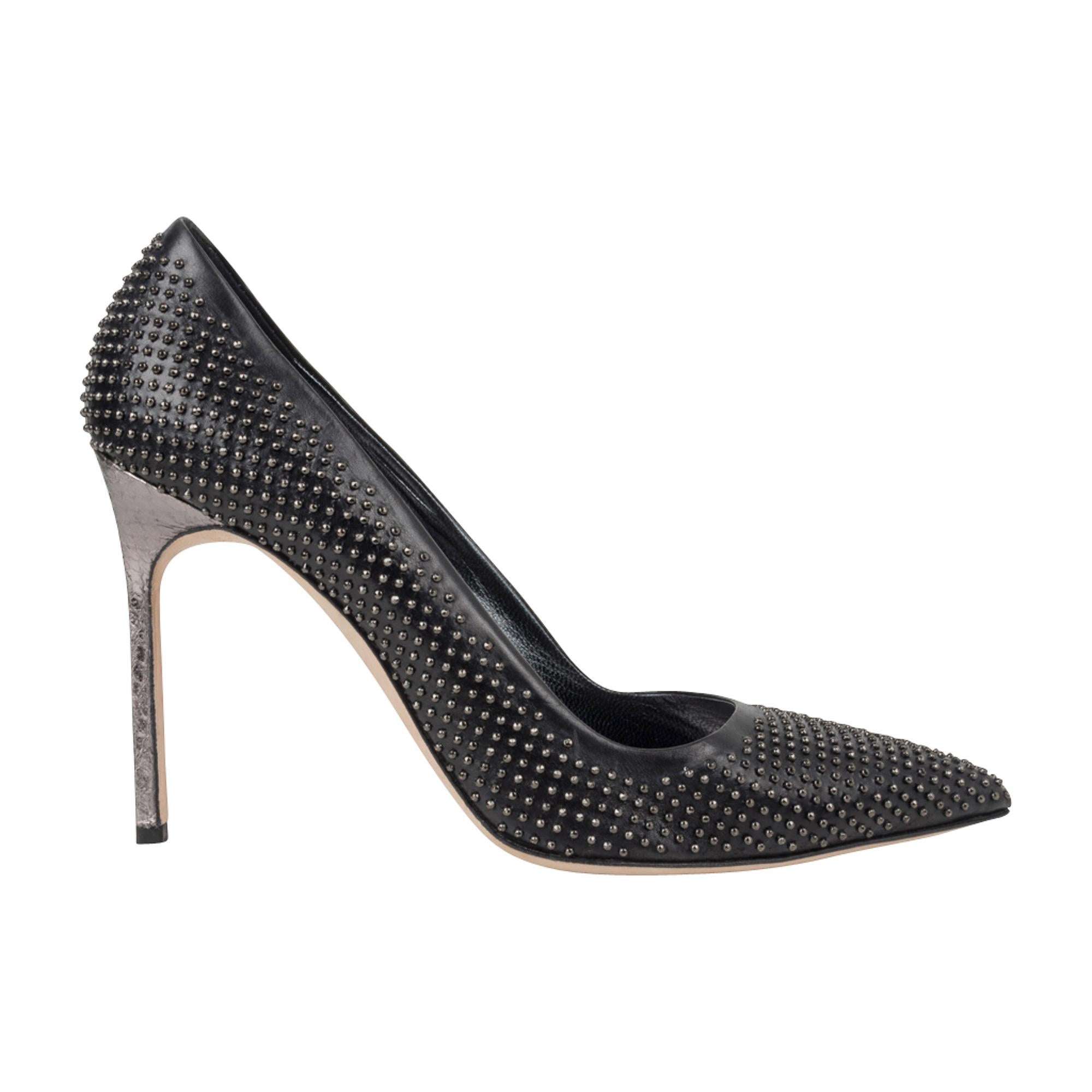 Manolo Blahnik Shoe Black Small Studs Silver Heel 39 / 9 New For Sale ...