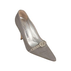 Manolo Blahnik Shoe Vintage Pump Gray Satin and Tulle Diamante Detail 39 / 9