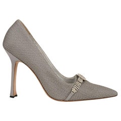 Manolo Blahnik Shoe Vintage Pump Gray Satin and Tulle Diamante Detail 39 / 9