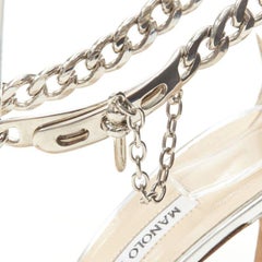MANOLO BLAHNIK silver chunky chain lock ankle strap high heel sandal EU37 US7