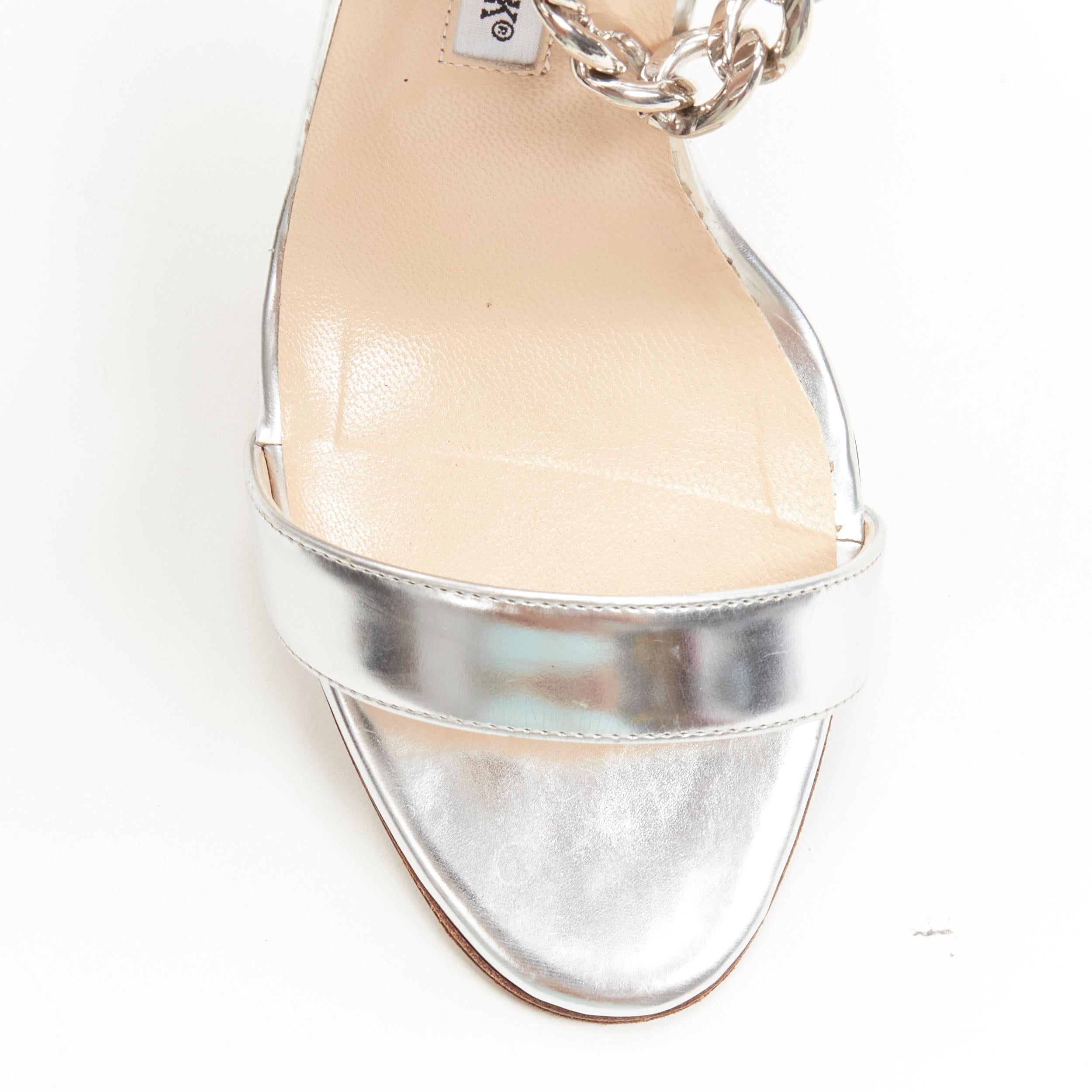 Women's MANOLO BLAHNIK silver chunky chain lock ankle strap high heel sandal EU37 US7 For Sale