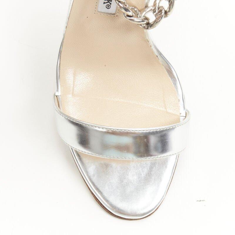 MANOLO BLAHNIK argent chunky chain lock ankle strap high heel sandal EU37 US7 en vente 3