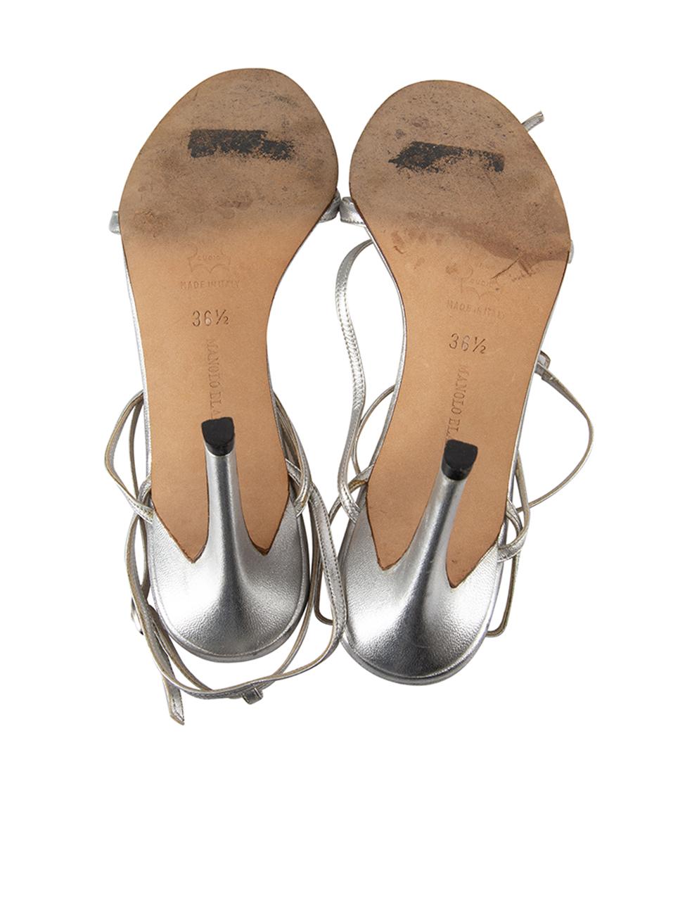 Women's Manolo Blahnik Silver Leather Strap Sandals Size IT 36.5
