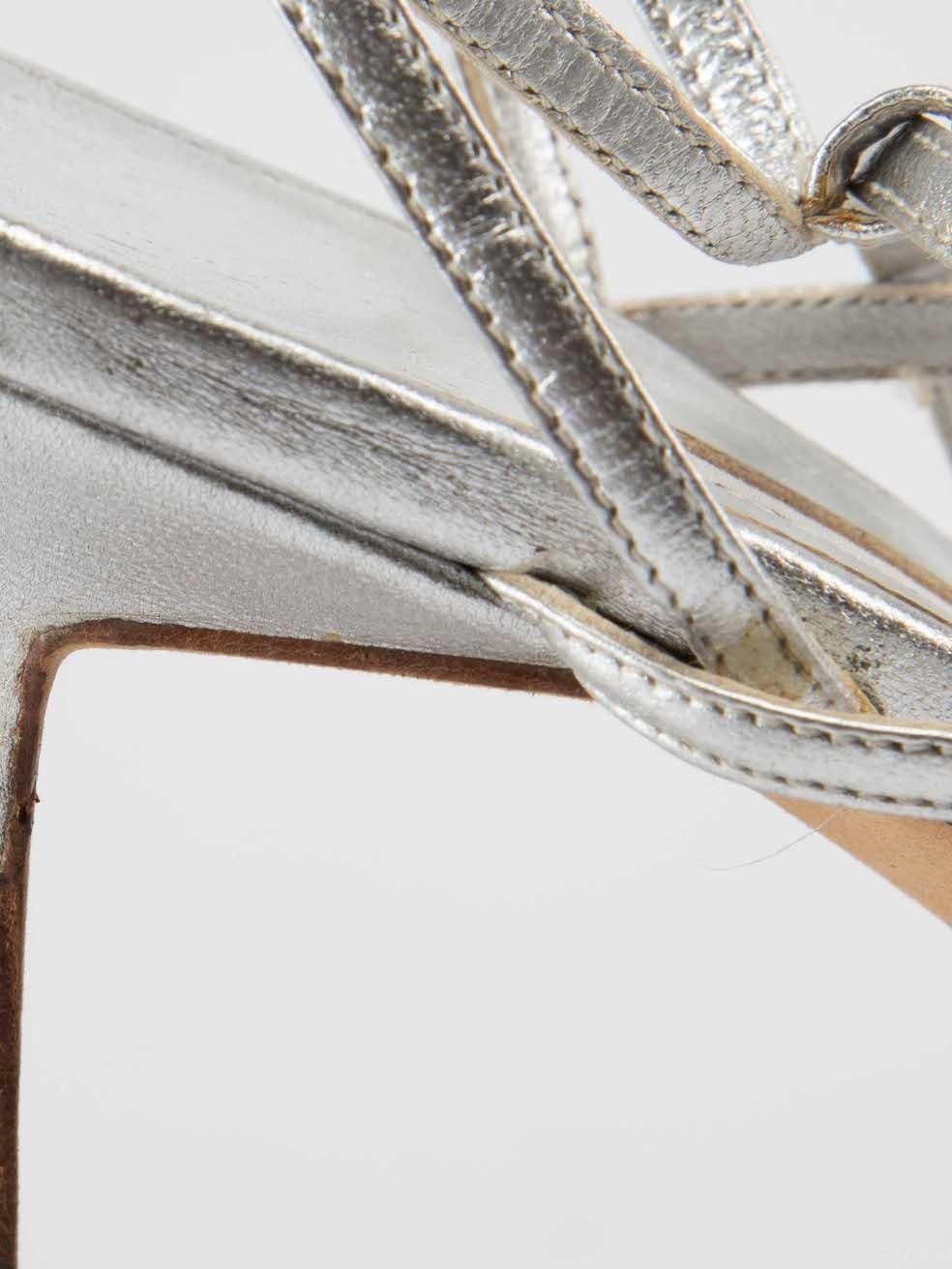 Manolo Blahnik Silver Leather Strap Sandals Size IT 36.5 2