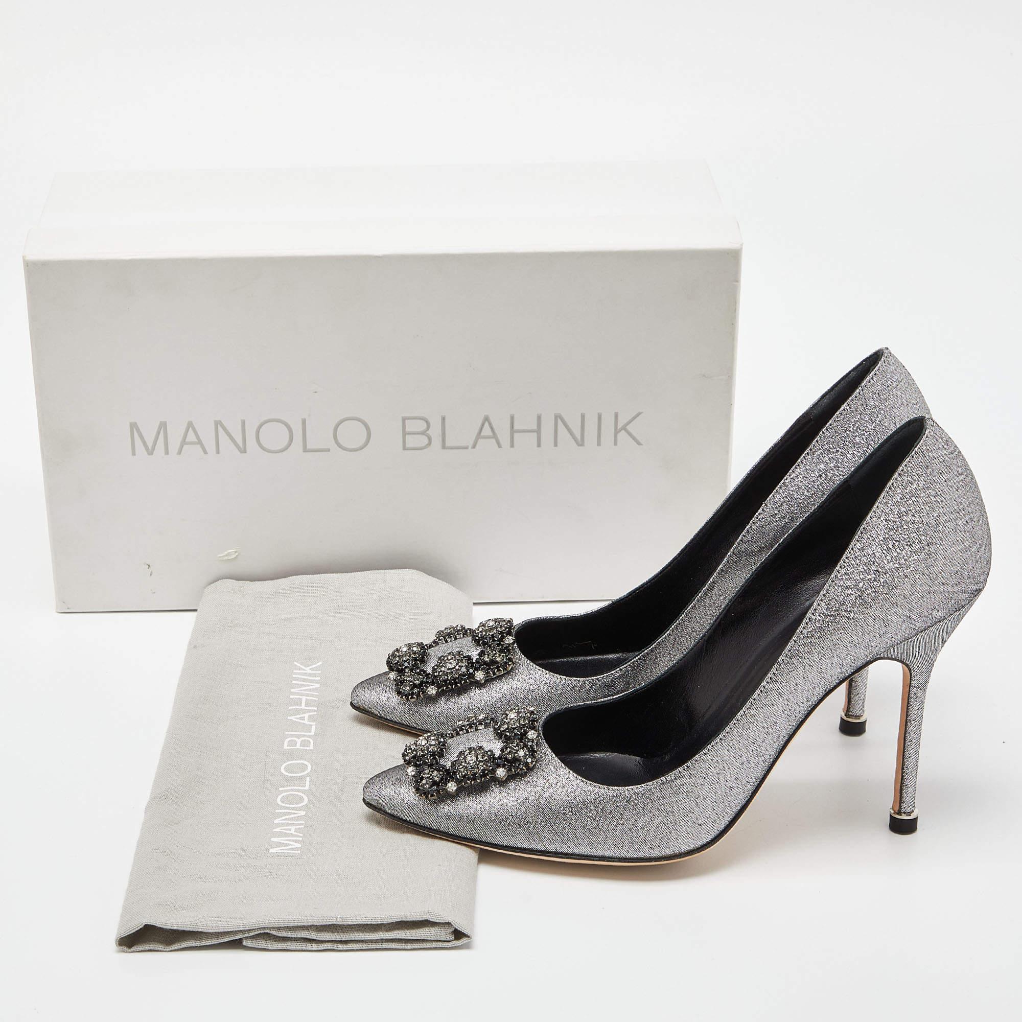 Manolo Blahnik Silver Lurex Fabric Hangisi Pumps Size 38 6