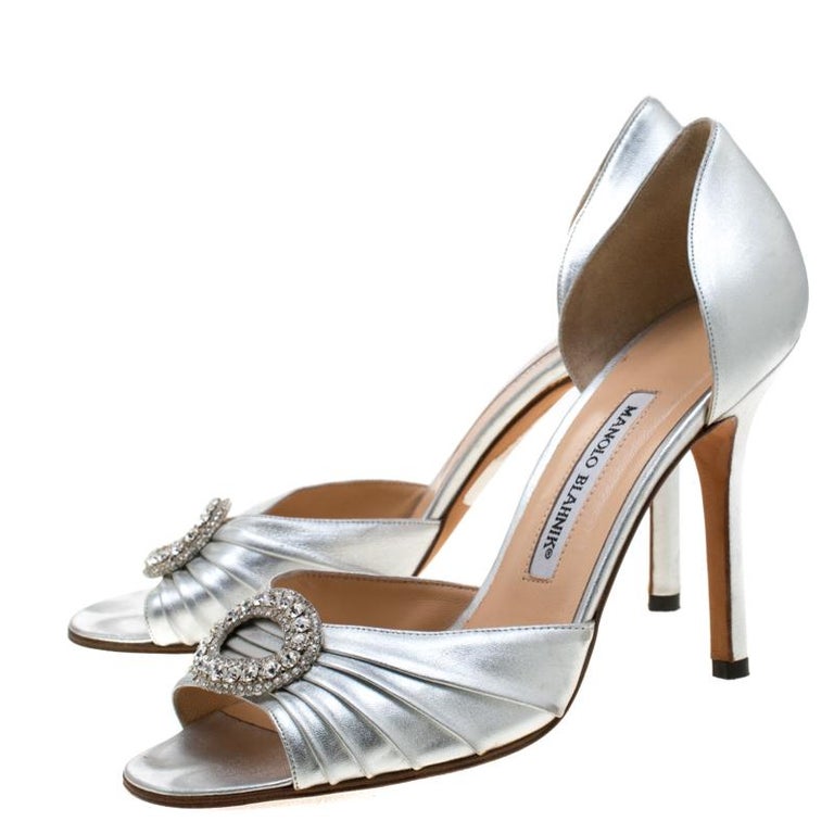 Manolo Blahnik Silver Pleated Satin Sedaraby D'orsay Sandals Size 38.5 For  Sale at 1stDibs | manolo blahnik d'orsay silver, manolo blahnik silver  sandals, manolo blahnik silver heels
