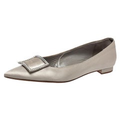 Manolo Blahnik Silver Satin Embellished Ballet Flats Size 39.5