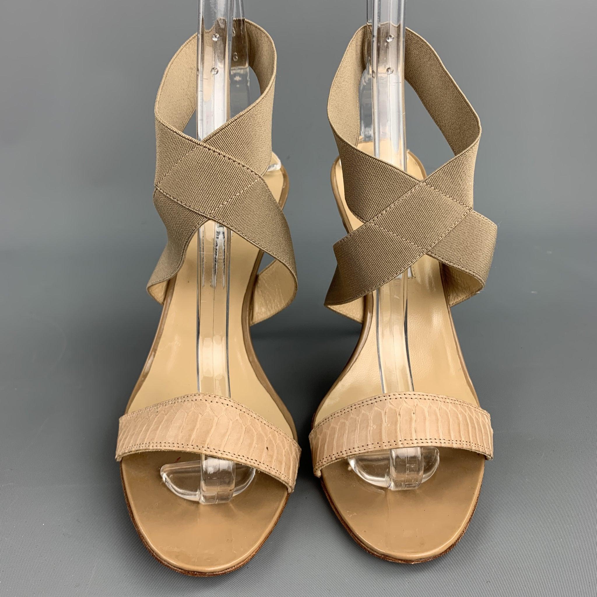 Women's MANOLO BLAHNIK Size 10 Beige Snakeskin Strap Heel Sandals For Sale