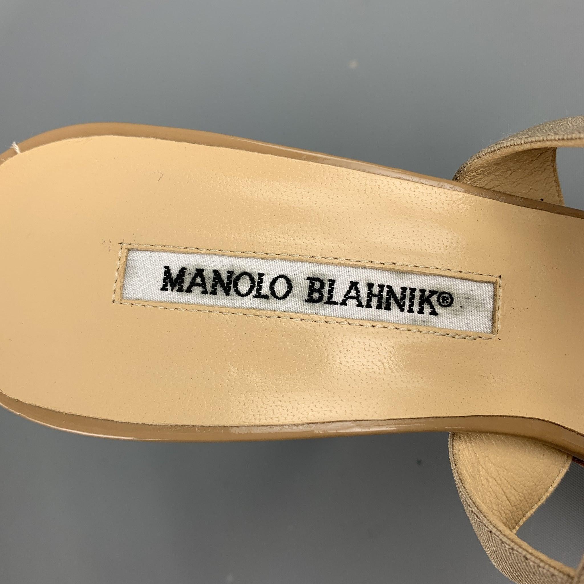 MANOLO BLAHNIK Size 10 Beige Snakeskin Strap Heel Sandals For Sale 2