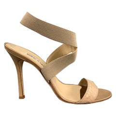 MANOLO BLAHNIK Size 10 Beige Snakeskin Strap Heel Sandals