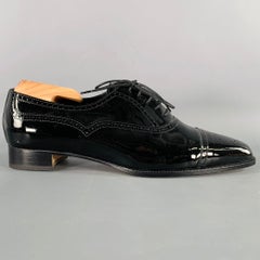 MANOLO BLAHNIK Size 10.5 Black Perforated Patent Leather Cap Toe Shoes