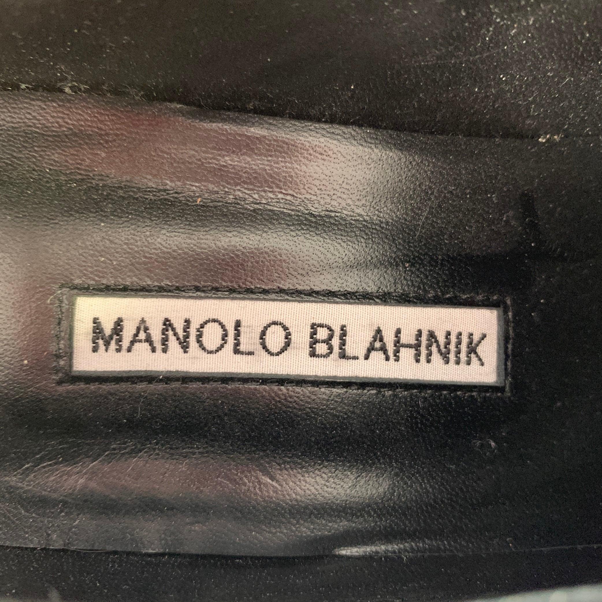MANOLO BLAHNIK Size 10.5 Black Perforated Patent Leather Cap Toe Shoes For Sale 3