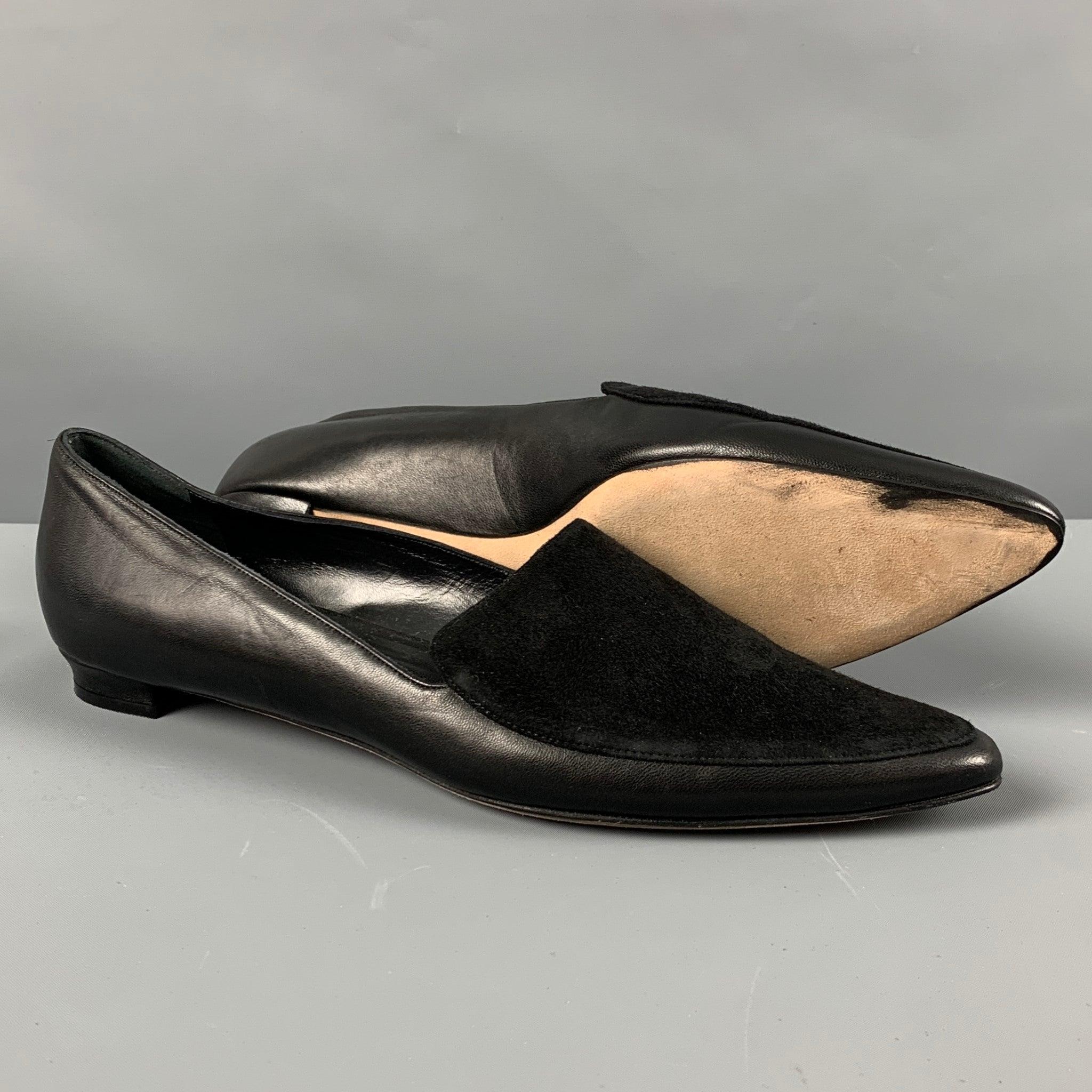 MANOLO BLAHNIK Size 10.5 Black Suede Pointed Toe Flats For Sale 1
