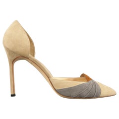MANOLO BLAHNIK Size 12 Beige Suede Tan And Gray Toe Pumps