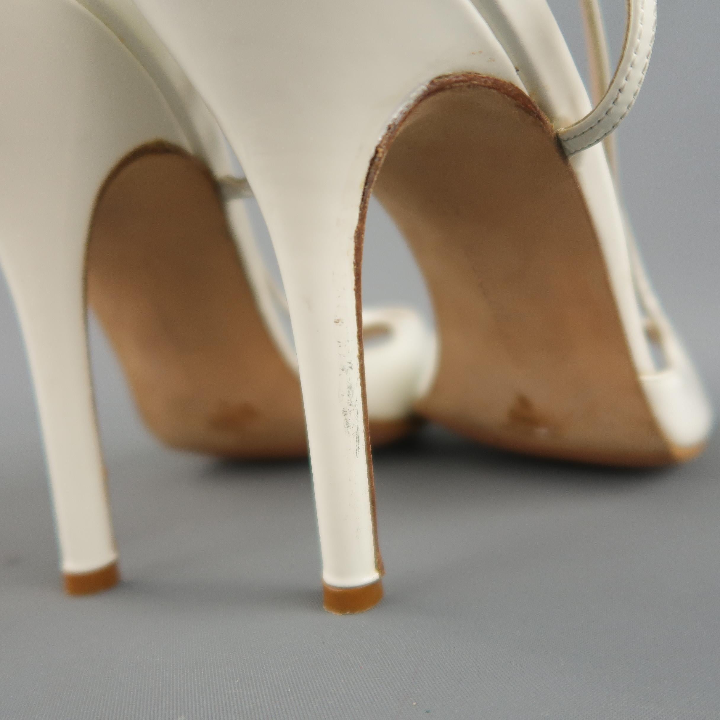 Women's MANOLO BLAHNIK Size 12 White Patent Leather Peep Toe Slingback Pumps