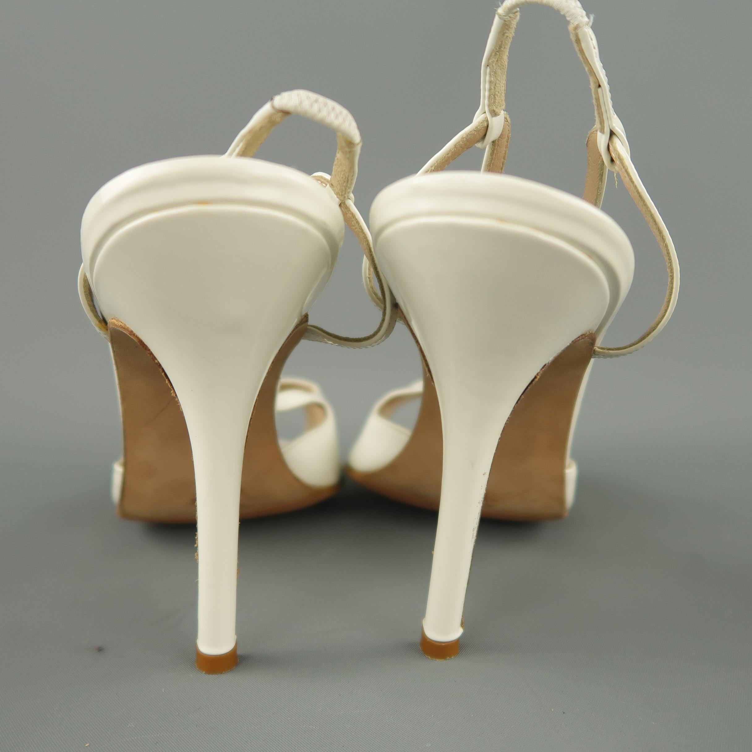 MANOLO BLAHNIK Size 12 White Patent Leather Peep Toe Slingback Pumps 1