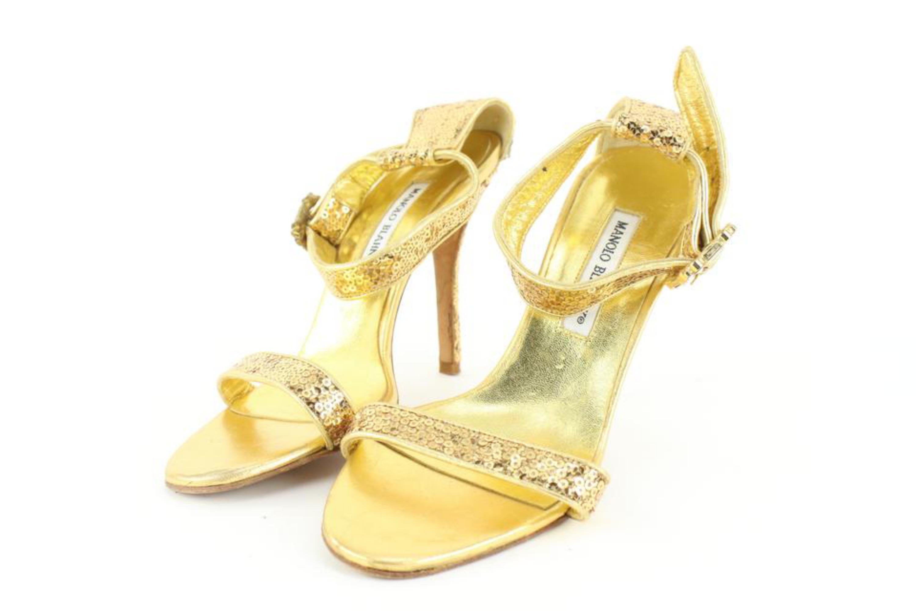 Manolo Blahnik Size 38.5 Eufidabo Chaos Gold Sequin Crystal 13mb49 For Sale 5