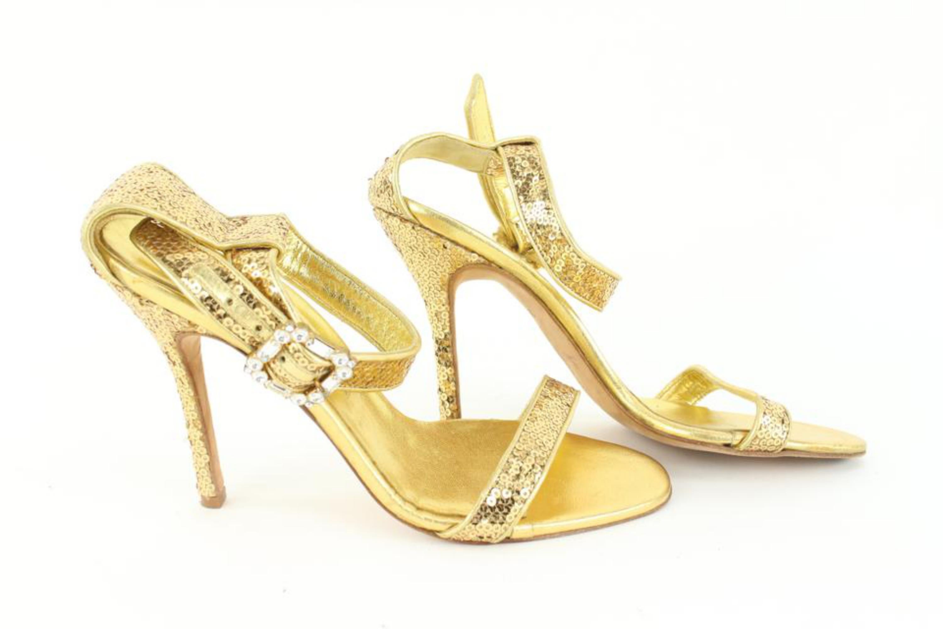 Manolo Blahnik Size 38.5 Eufidabo Chaos Gold Sequin Crystal 13mb49 In Good Condition For Sale In Dix hills, NY