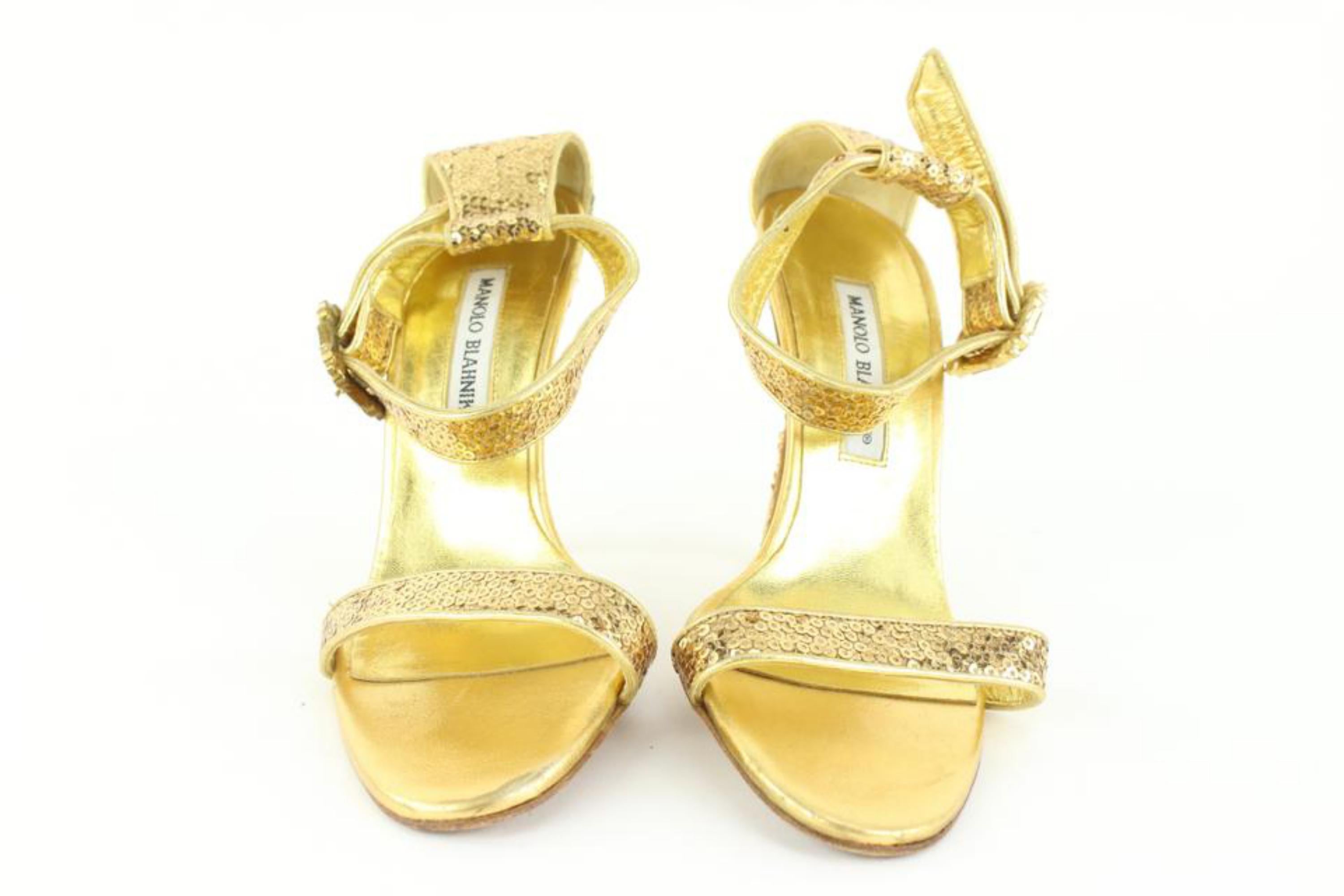 Manolo Blahnik Talla 38.5 Eufidabo Caos Oro Lentejuelas Cristal 13mb49 en venta 2