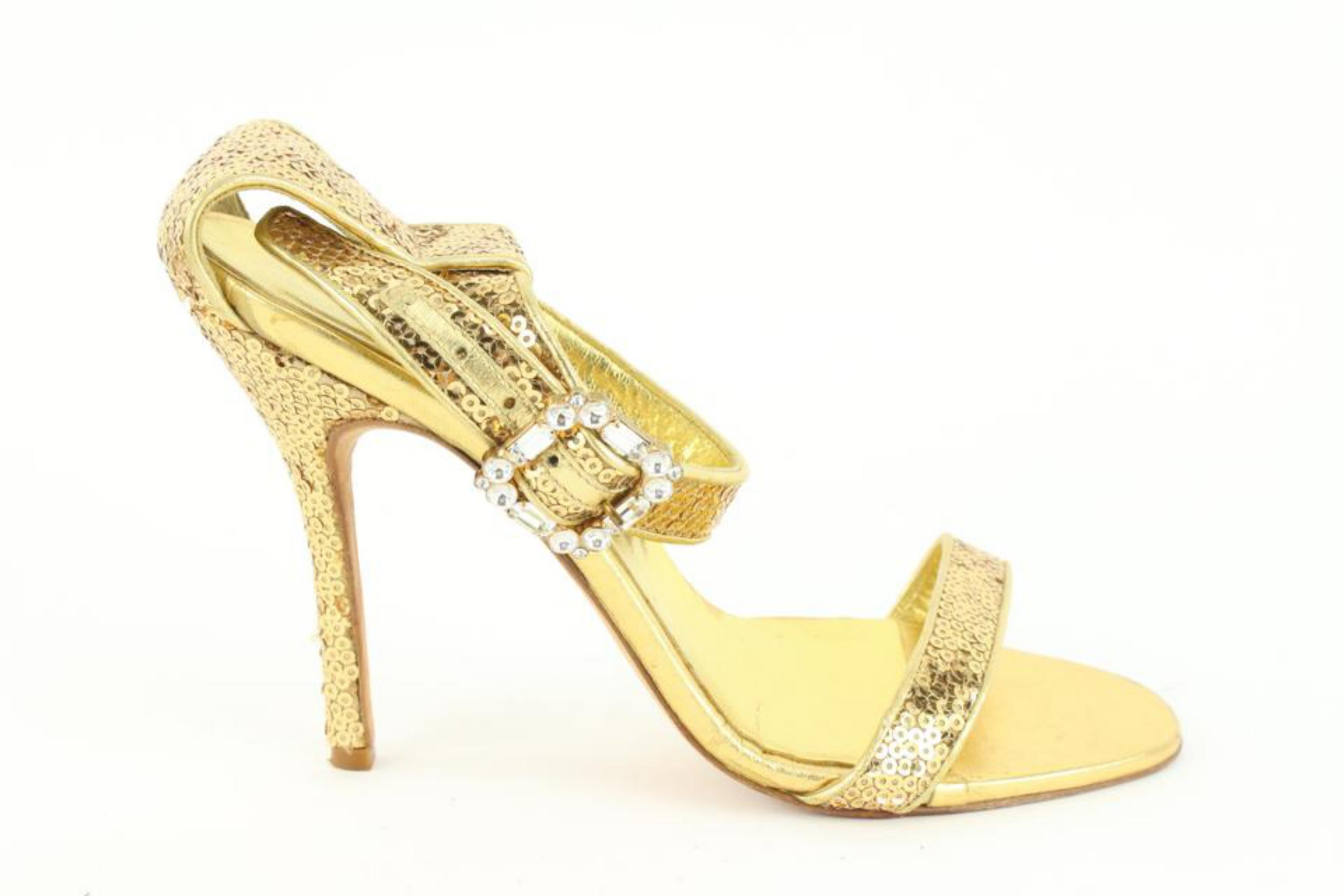 Manolo Blahnik Size 38.5 Eufidabo Chaos Gold Sequin Crystal 13mb49 For Sale 2