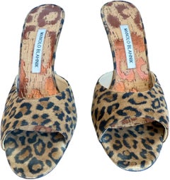 Manolo Blahnik Size 39 / 9 2000s Leopard Spring-o-Lator Mules Lucite Heels Shoes