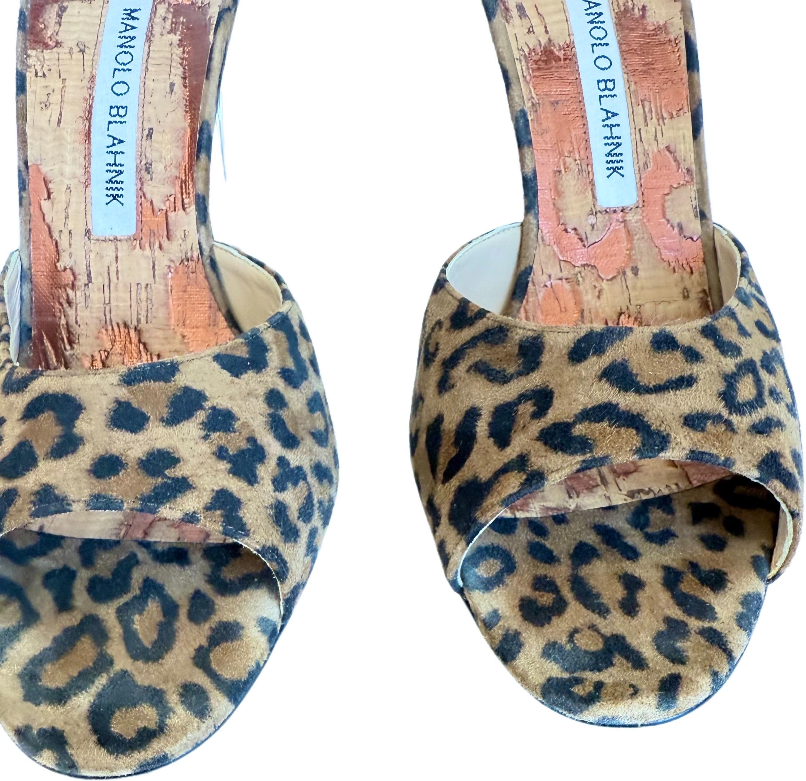 Manolo Blahnik Size 39 / 9 2000s Leopard Spring-o-Lator Mules Lucite Heels Shoes For Sale 1