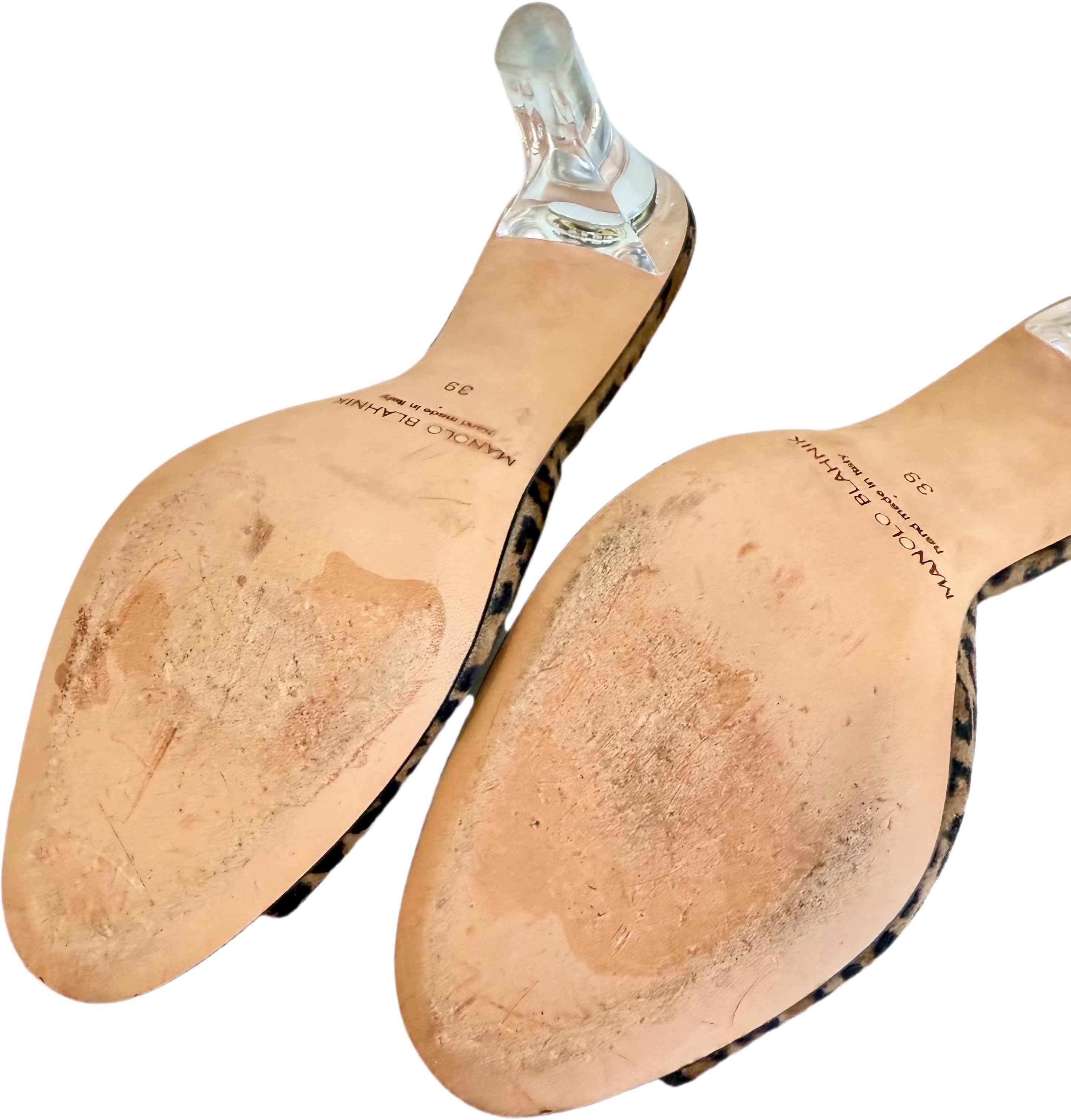 Manolo Blahnik Size 39 / 9 2000s Leopard Spring-o-Lator Mules Lucite Heels Shoes For Sale 3