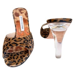 Manolo Blahnik Size 39 / 9 2000s Leopard Spring-o-Lator Mules Lucite Heels Shoes