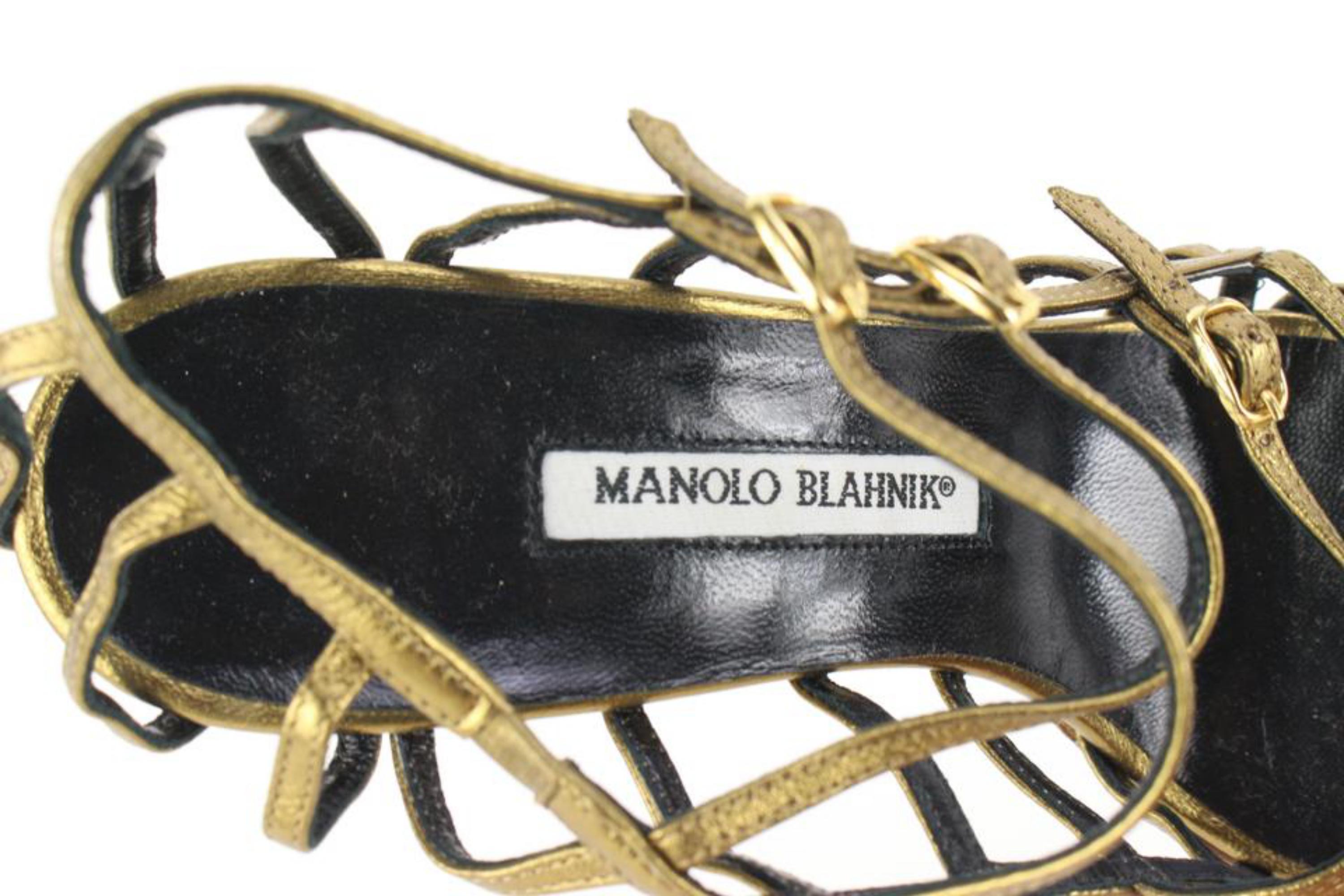 Manolo Blahnik Size 39 Bronze Strappy Sandals 46mb54s For Sale 1