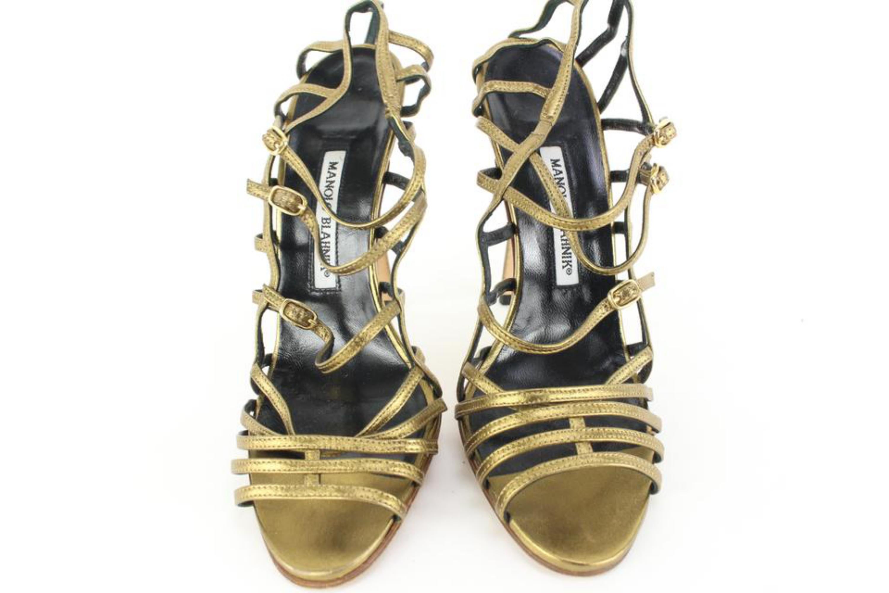 Manolo Blahnik Size 39 Bronze Strappy Sandals 46mb54s For Sale 2