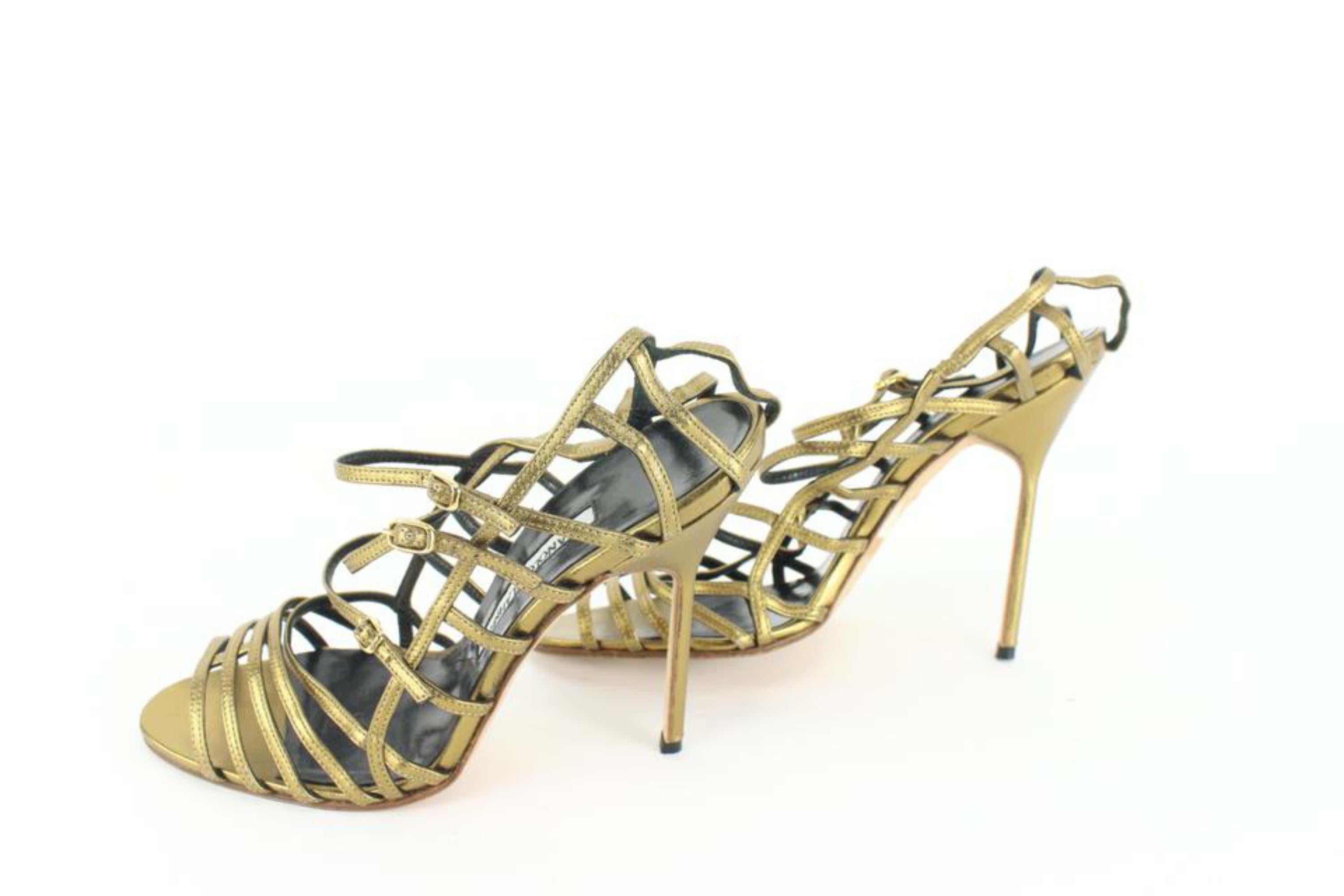Manolo Blahnik Size 39 Bronze Strappy Sandals 46mb54s For Sale 3
