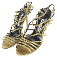 Manolo Blahnik Size 39 Bronze Strappy Sandals 46mb54s