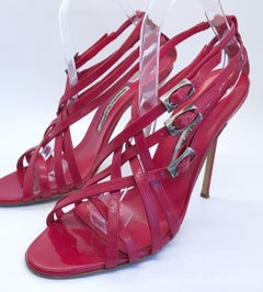 Manolo Blahnik Size 41 / 11 Raspberry Pink Patent Leather Strappy High Heels