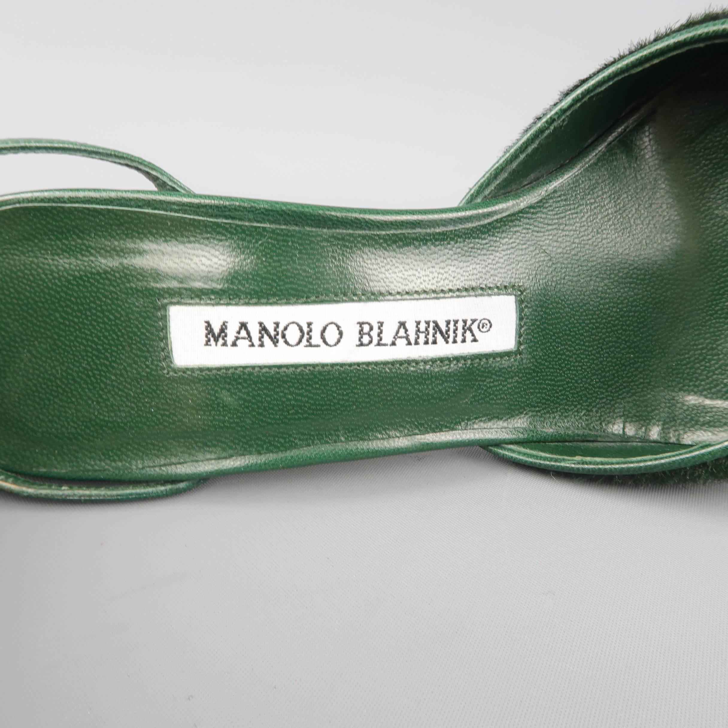 Black MANOLO BLAHNIK Pumps Heels Size 5.5  - Green Ponyhair & Leather Ankle Strap