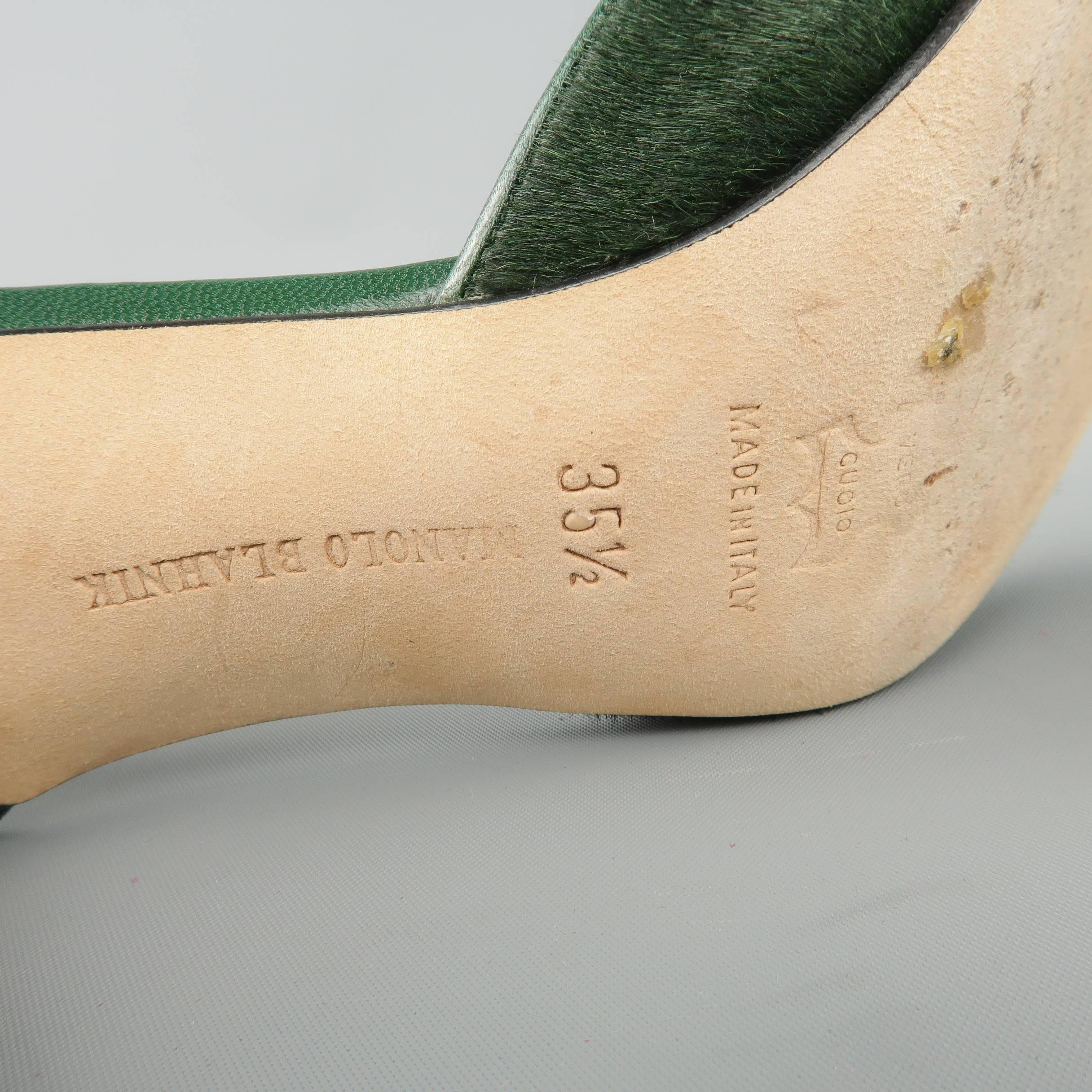 Women's MANOLO BLAHNIK Pumps Heels Size 5.5  - Green Ponyhair & Leather Ankle Strap