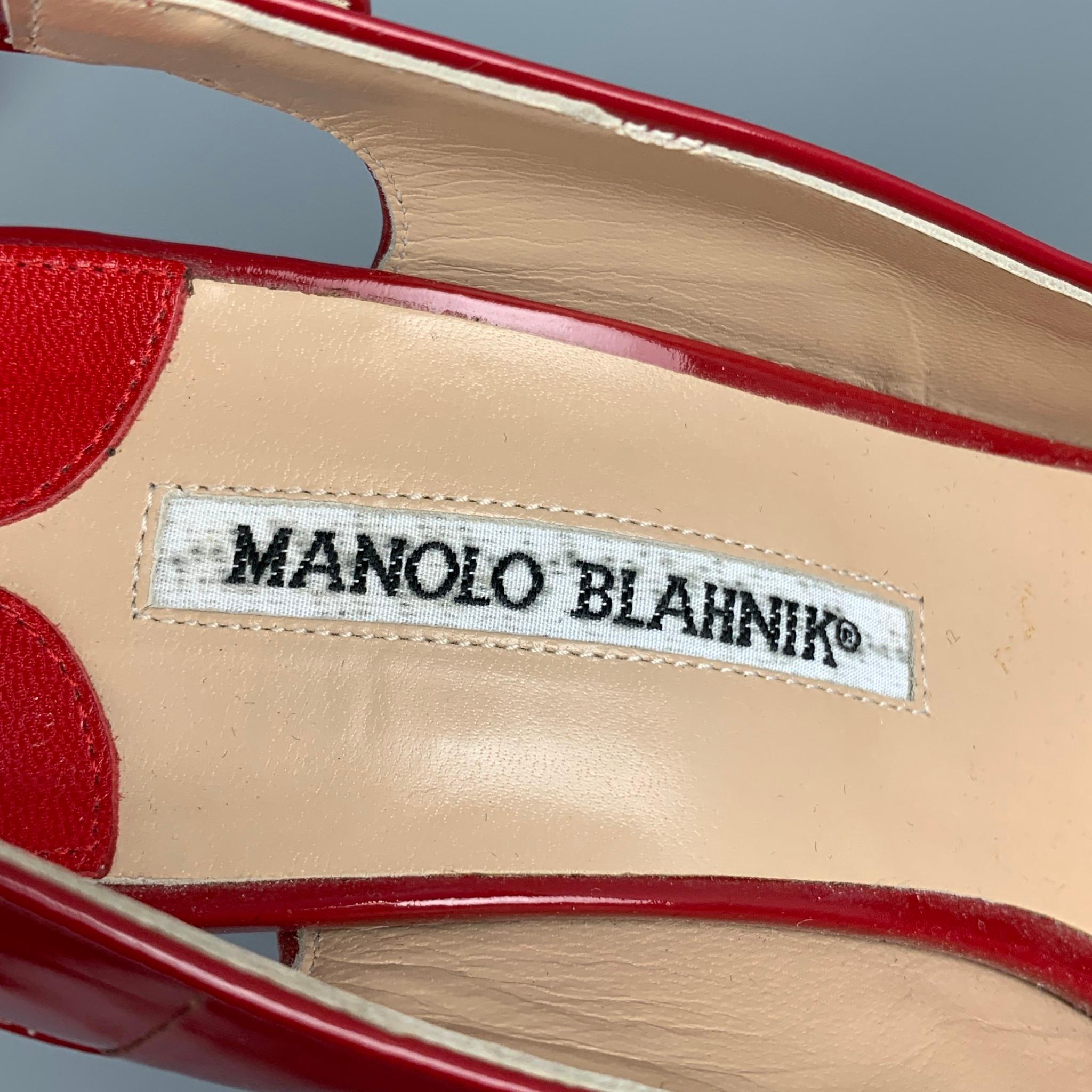Women's MANOLO BLAHNIK Size 6 Red Patent Leather Slingback Peep Toe Sandals