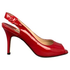 MANOLO BLAHNIK Size 6 Red Patent Leather Slingback Peep Toe Sandals