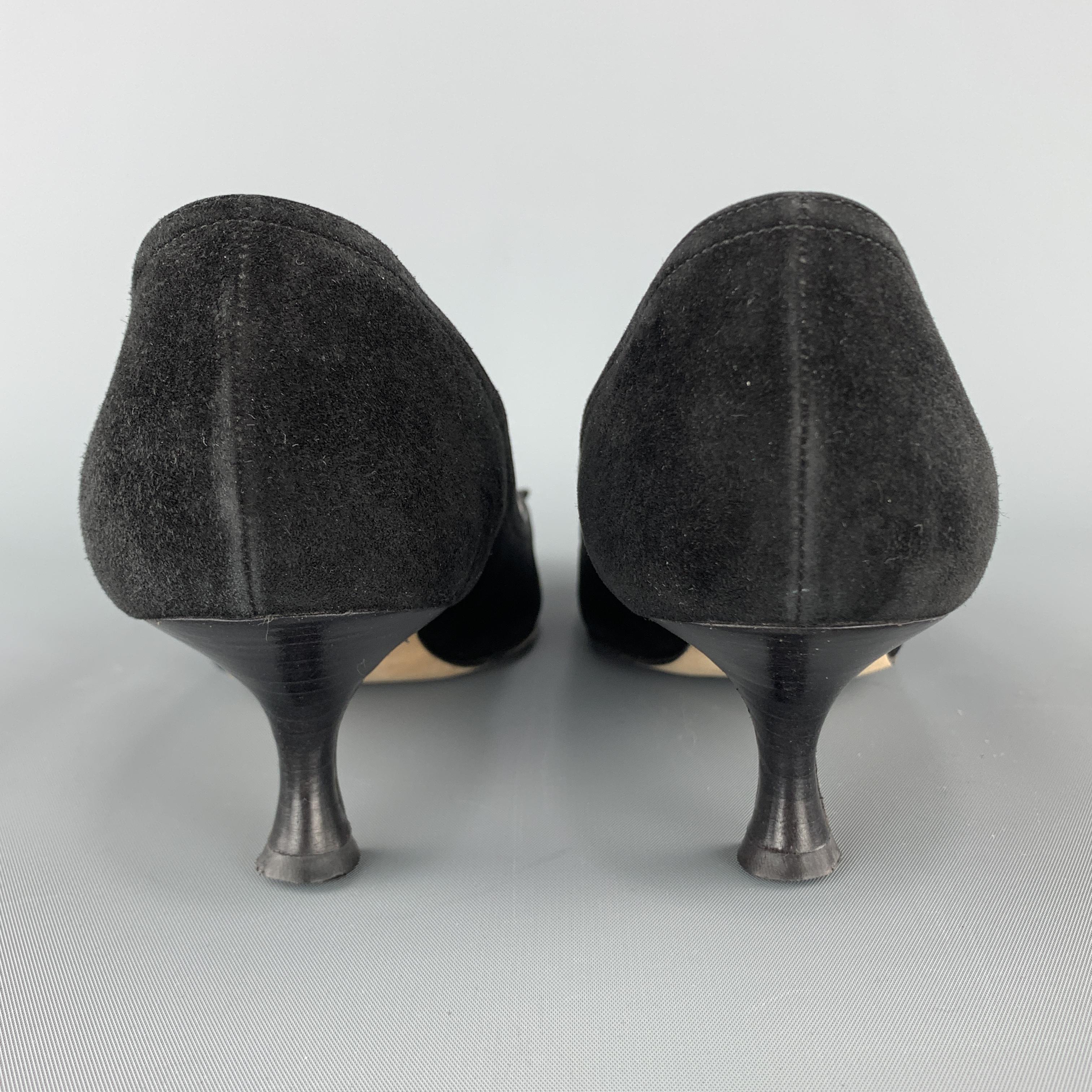 MANOLO BLAHNIK Size 7 Black Suede Ruffle Toe Pointed Pumps 3