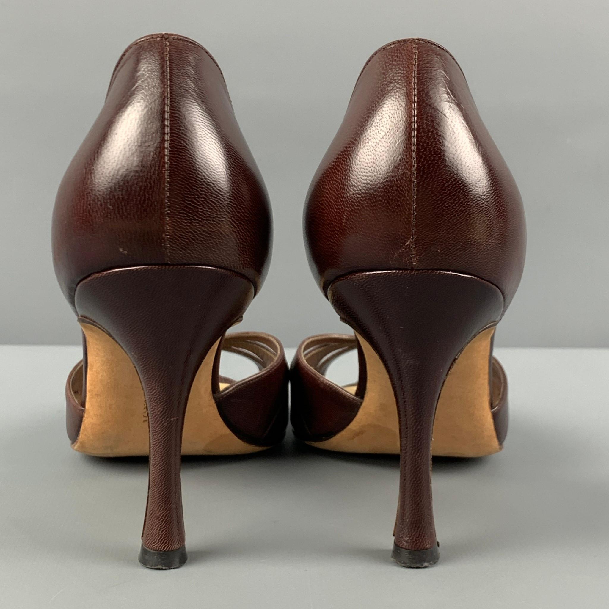 MANOLO BLAHNIK Size 7 Brown Leather D'Orsay Pumps 1